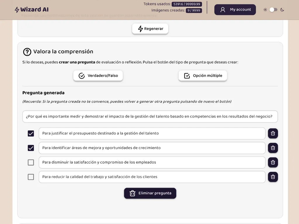 Generar pregunta de opción múltiple en Wizard AI