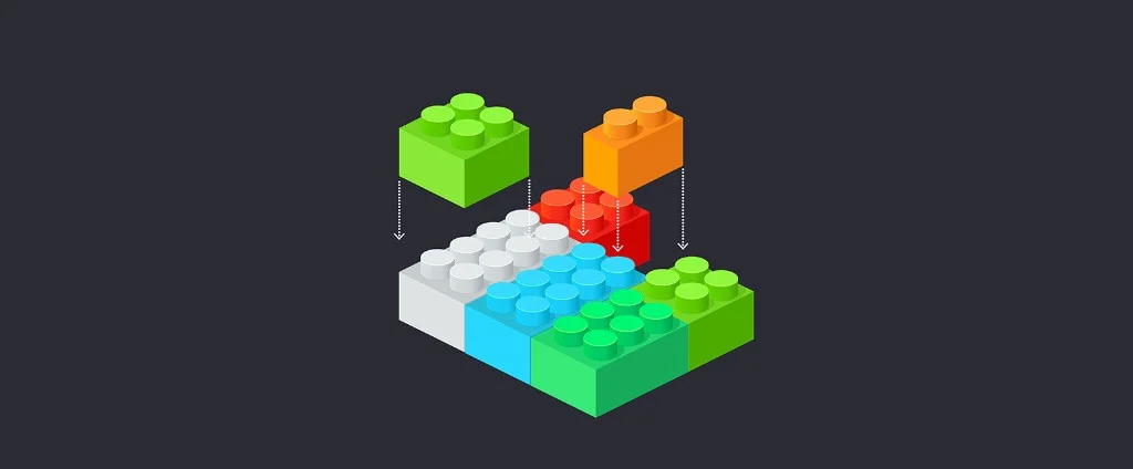 Colorful building blocks being assembled, metaphor for modular microlearning in 10 examples